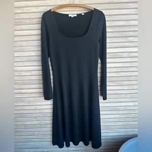 Vince Black Long Sleeve Scoop Neck A-Line Knit Dress Petite Small Classic Office